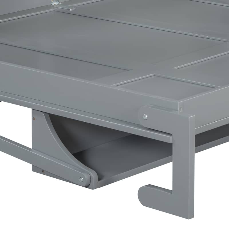Full/Queen Wall Murphy Bed with Desk and Hydraulic Lift - Space-Saving Design, White or Gray, 600 lbs Capacity