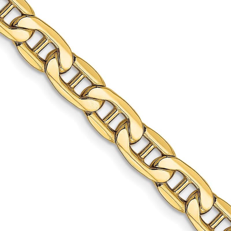 Curata 14k Yellow Gold Hollow Polished 5.85mm Semi solid Nautical Ship Mariner Anchor Chain Bracelet 8 Inch