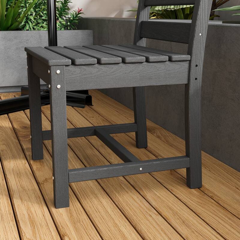 Outdoor Dining Table and Chair Set: HDPE Material, Wood - Grain Design