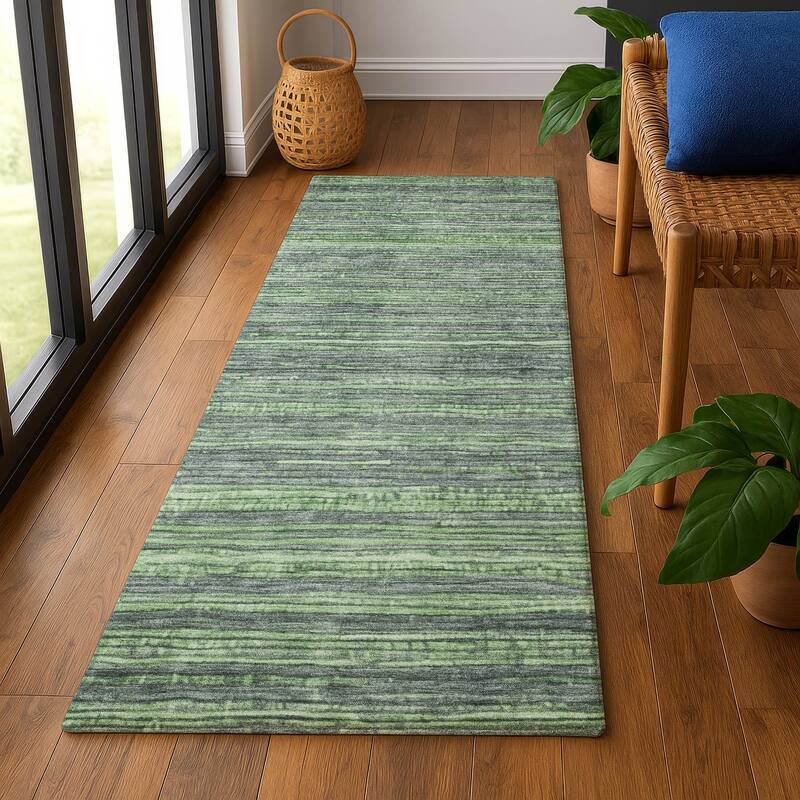 Premium Washable Super Soft Casual Stripes Mayfield Rug - 2'3" x 7'6" - Green