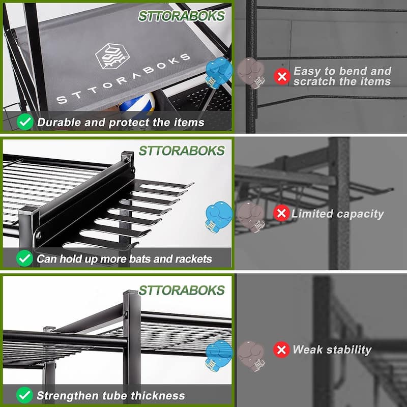 Sttoraboks Garage Sports Equipment Organizer, Sports Storage Rack Fits 2 Golf Bags and Other Sports Equipment