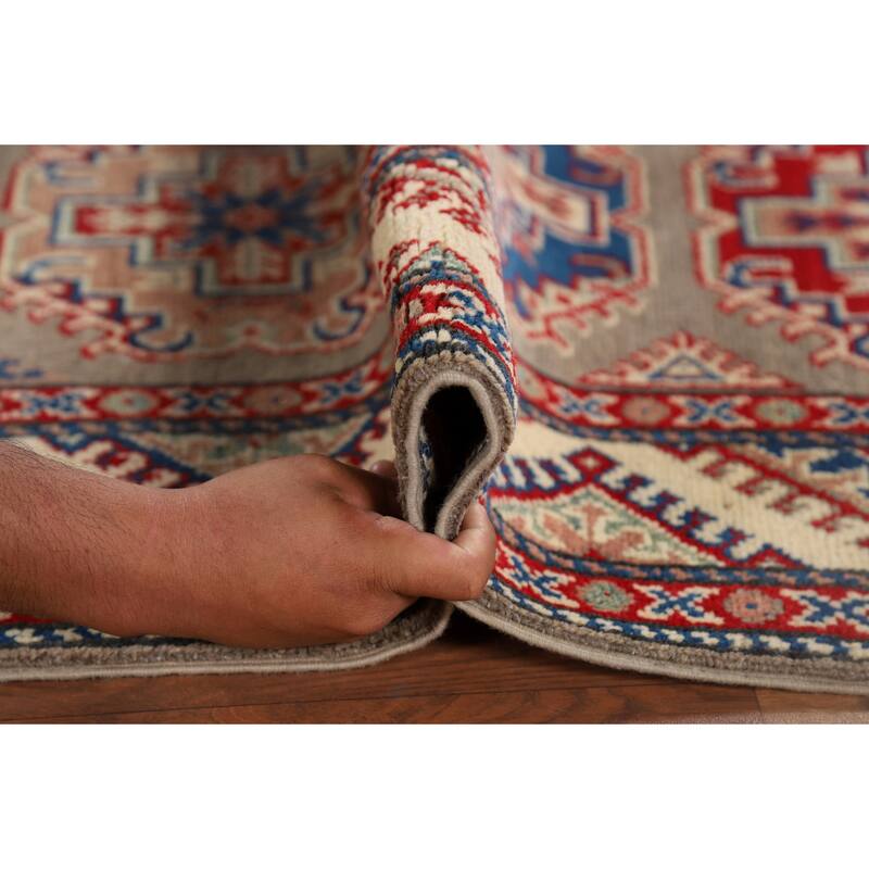 Geometric Brown Kazak Oriental Runner Rug Handmade Wool Carpet - 2'8" x 9'11"