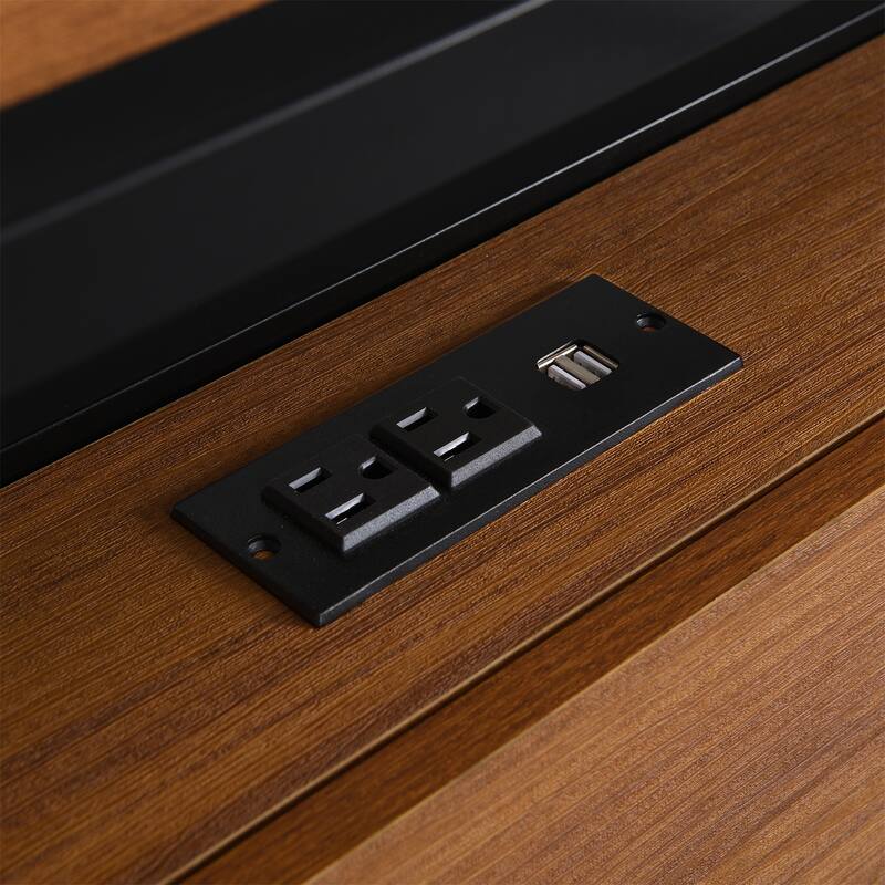 Queen Size Metal Platform Bed Frame Sockets USB Ports and Slat Support