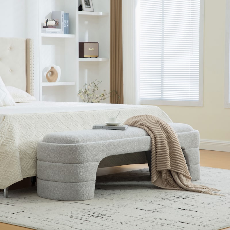 65"W Chenille Upholstered End of Bench ,Entryway Shoe Bench,FootStool Ottoman for Bedroom, Living Room
