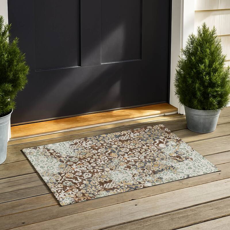 Machine Washable Indoor/ Outdoor Global Avon Chantille Rug - Chocolate - 1'8" x 2'6"