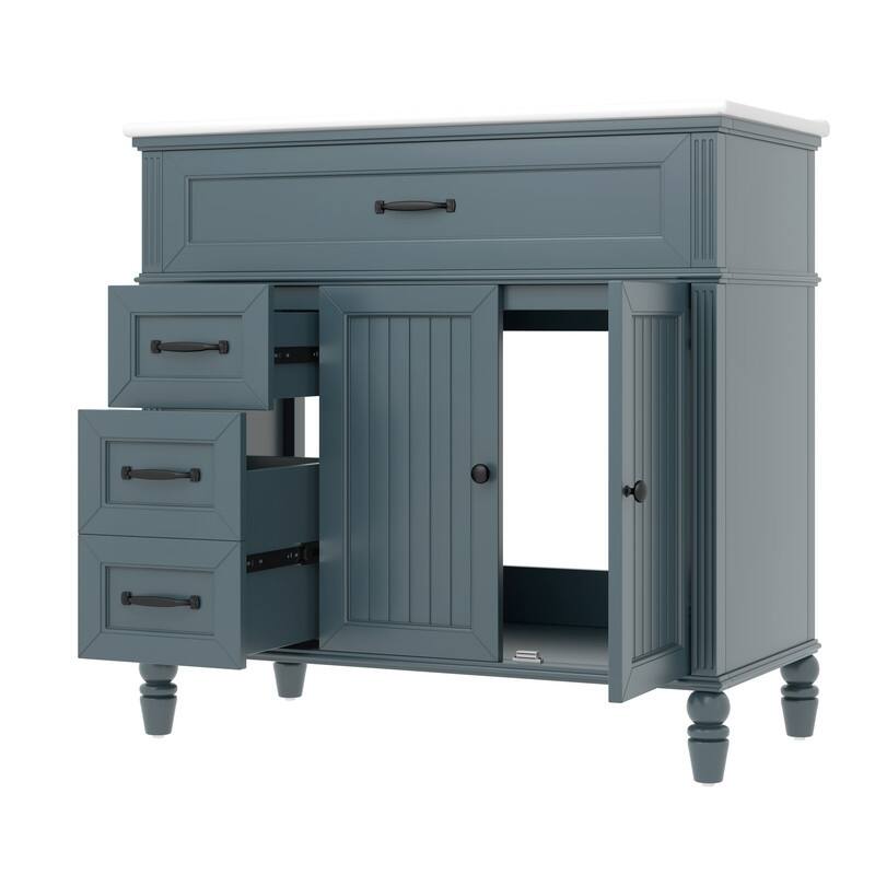 36" Bathroom Vanity with Ceramic Sink, Drawers, Solid Frame and MDF Board