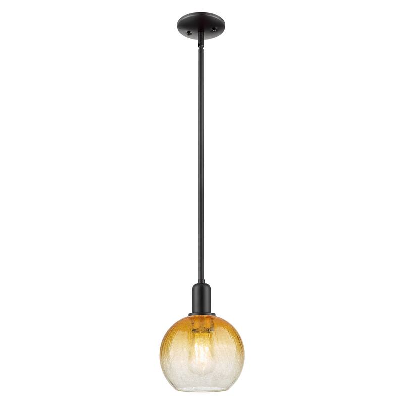 Innovations Lighting Downtown Urban - Brookhaven Globe - 1 Light 8" Stem Hung Mini Pendant - Amber Shade/Matte Black
