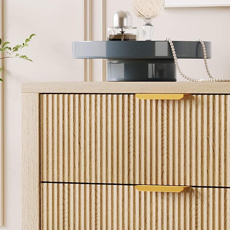Fluted 5 Drawer Dresser, 45 Inch Tall Slim Dresser for Small Spaces, Modern Farmhouse Wooden Chest of Drawers for Bedroom