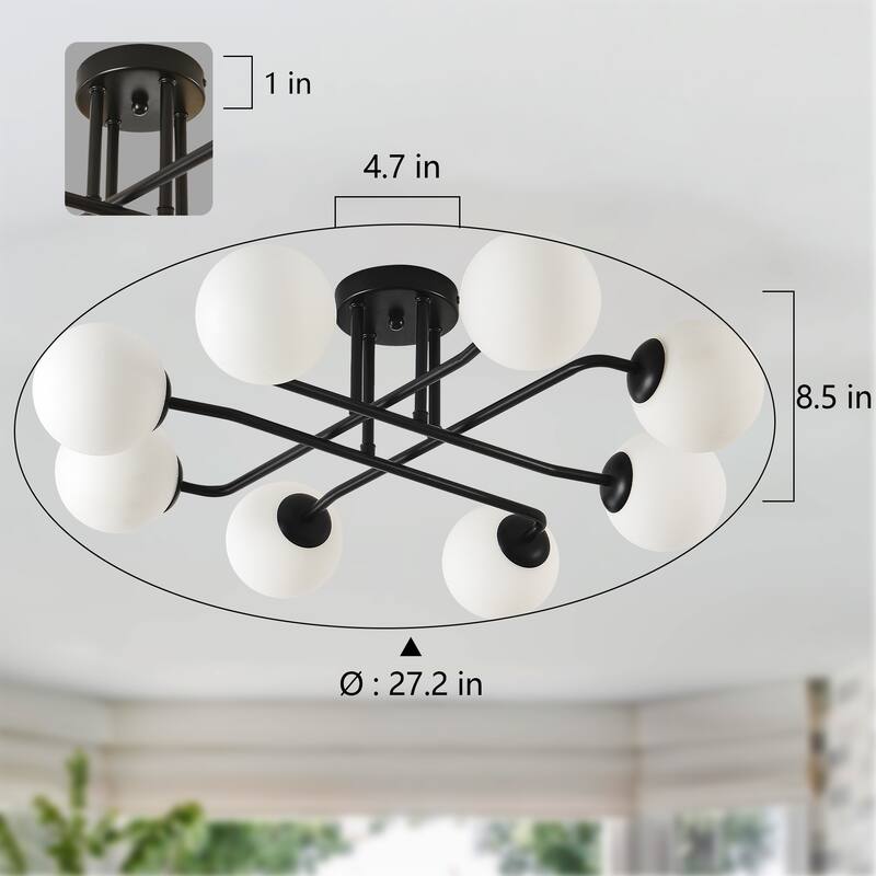 Retro - Modern Sputnik 8 - Light Semi - Flush Ceiling Light with Frosted Glass Spheres