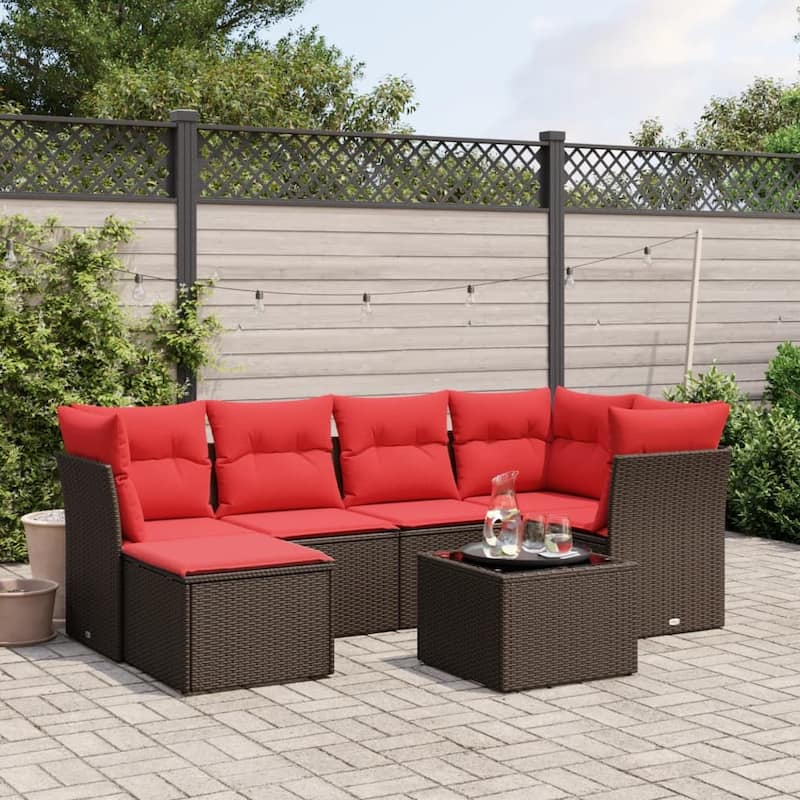 Modular Garden Sofa Set with Cushions - Brown with table - 24.4" x 24.4" x 27.2"