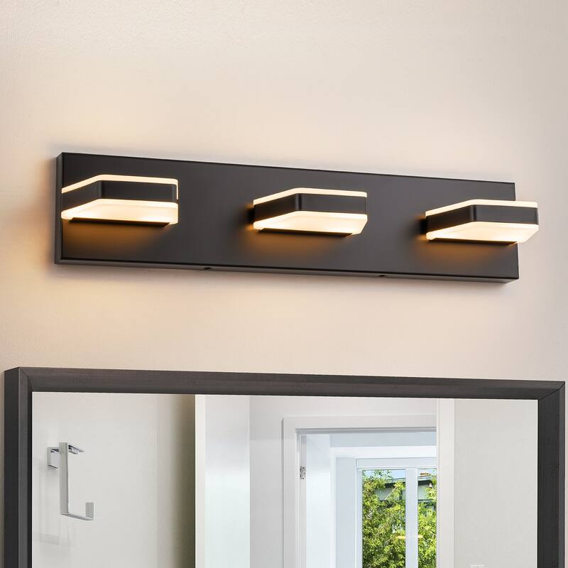 3-Light Modern Rectangular Dimmable LED Bathroom Vanity Light