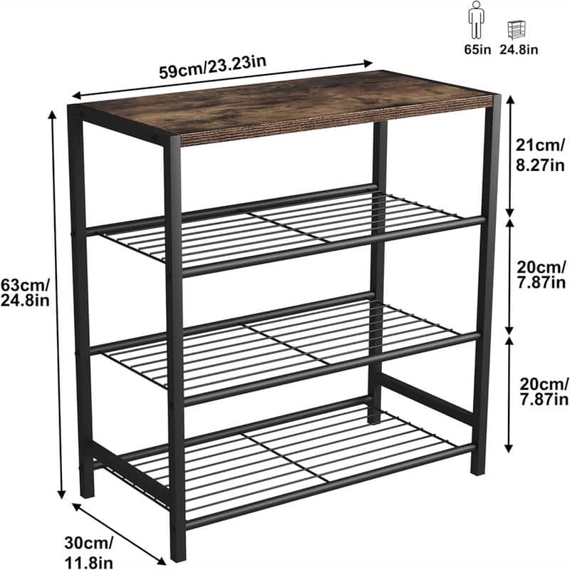 4 Tier Shoe Rack Shoe Storage Shelf - 11.8"D x 23.23"W x 24.8"H