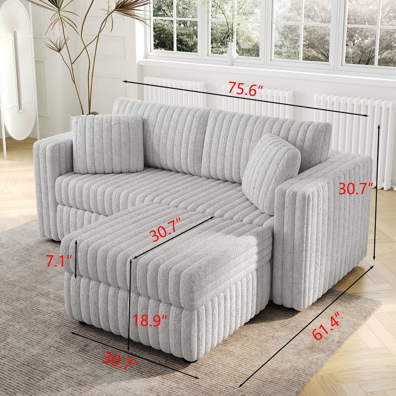 75.6" Soft Modular 2-person Light Gray Metal Sofa with Hydraulic Lift and Ottoman, High Comfort & Style