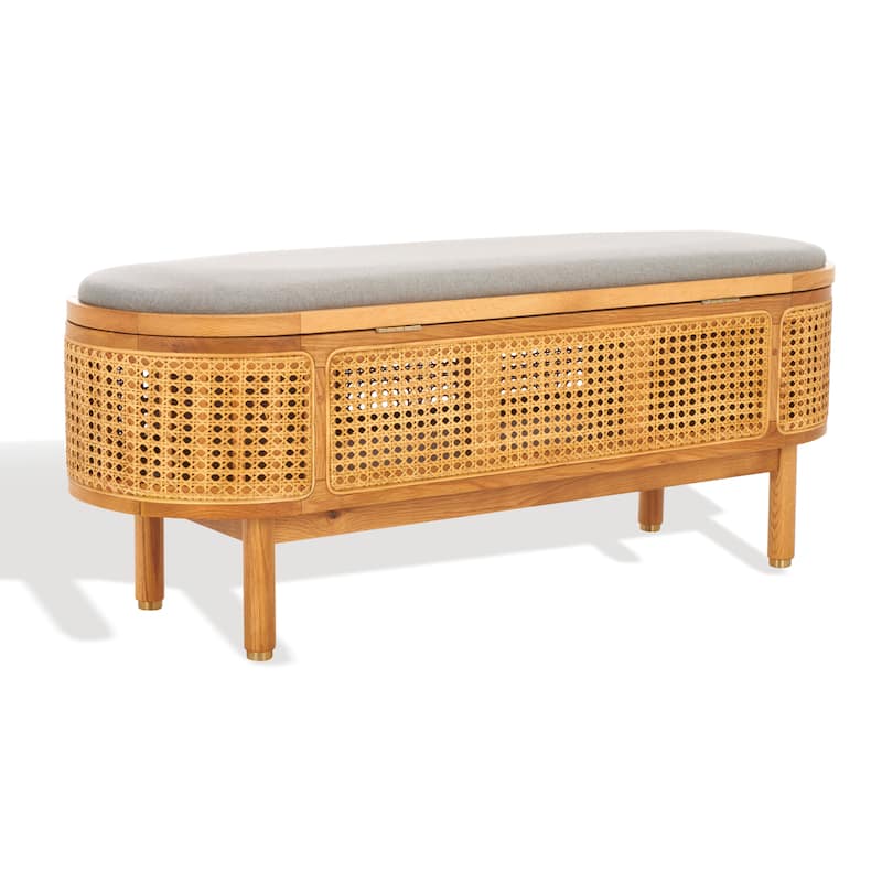 SAFAVIEH Couture Antjelina Grey Cane & Wood Storage Bench - 47" W x 15" D x 19" H - 47Wx15Dx19H