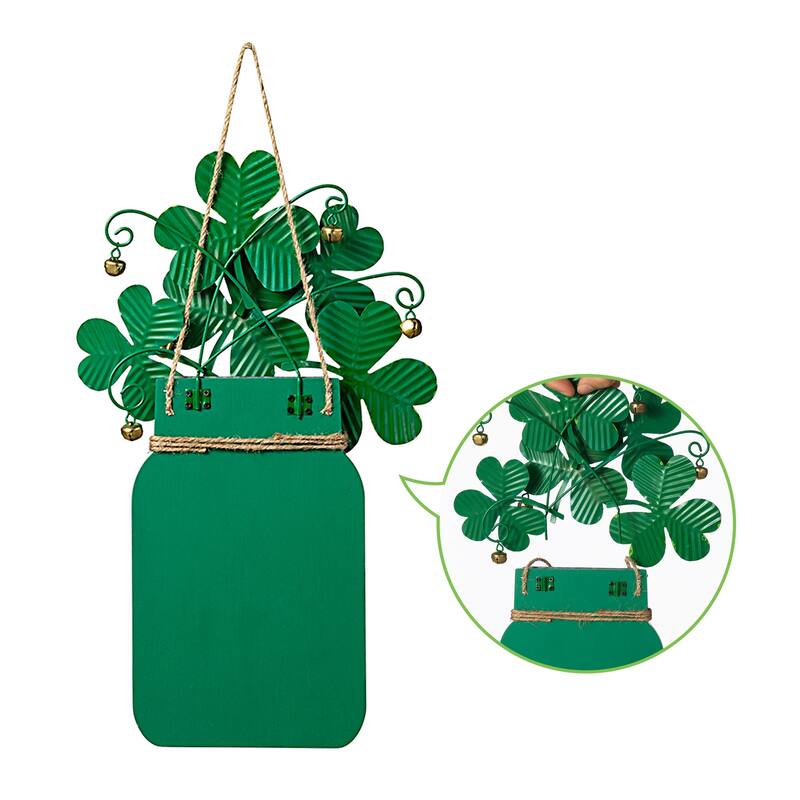 Glitzhome St. Patrick's Wooden Shamrock Doorknob Hanging Decor