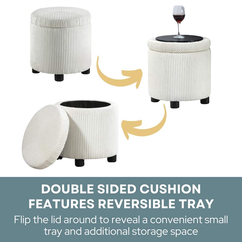 Convenience Concepts Designs4Comfort Round Corduroy Accent Storage Ottoman with Reversible Tray