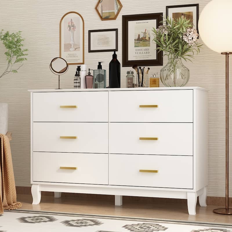 FUFU&GAGA 47.2''W 6 Drawer Double Dresser Drawer Storage Chest Lacquer