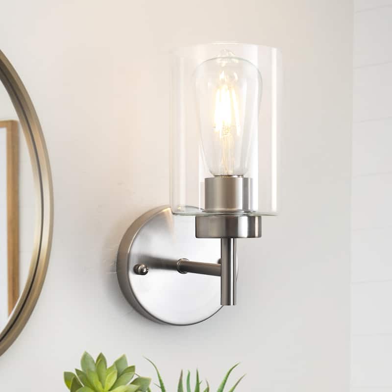 1-Light Modern Bathroom Vanity Light with Clear Glass Shades, Classic Wall Sconces for Dining Room Living Room - Nickel