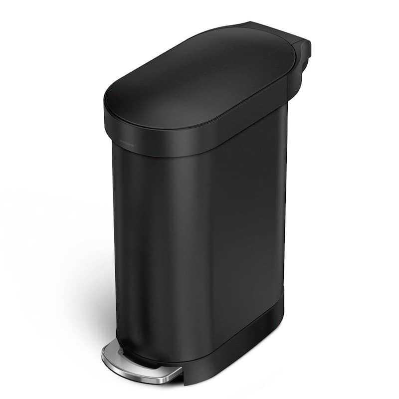 Steel 12-Gallon Narrow Kitchen Trash Can with Step On Lid - Black