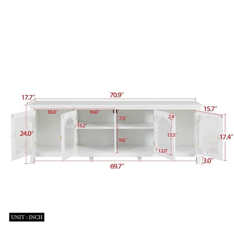 71" TV Cabinet w/ Solidwood Frame, Changhong Glass Door, Metal Handle