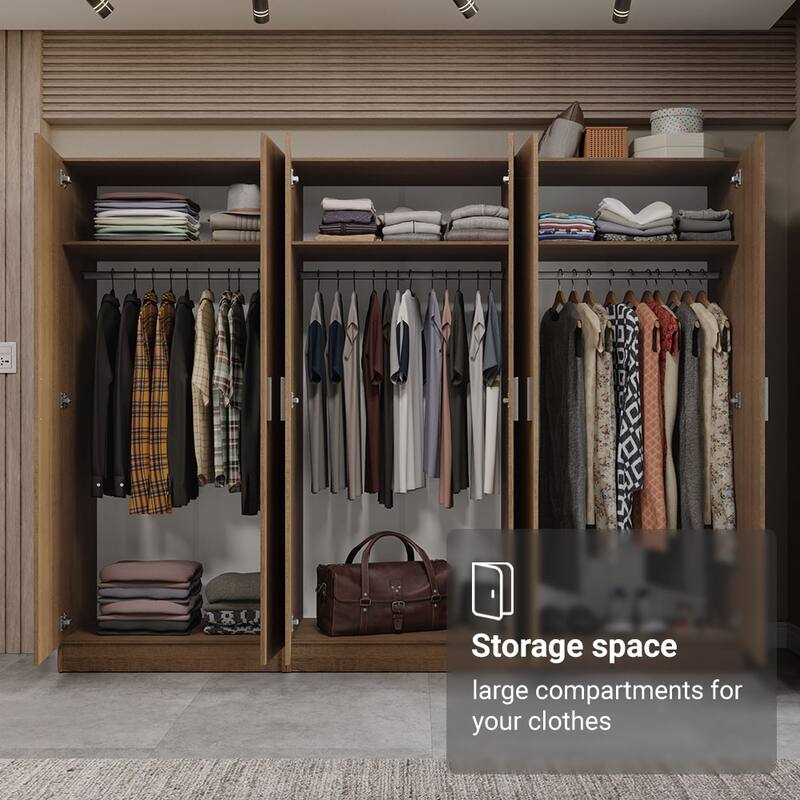 Madesa 6 Doors Wardrobe Storage Cabinet with Ample Shelves 94"L