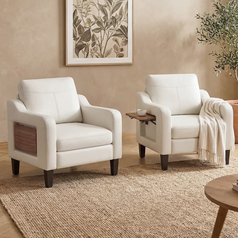 Modern Accent Chair with Wooden Armrest Comfortable Single Sofa Armchair for Living Room Bedroom Reading