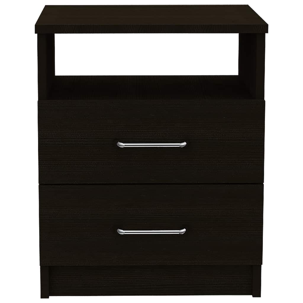 Brown Oak 2-Drawer Rectangular Nightstand with Metal Handles for Bedroom