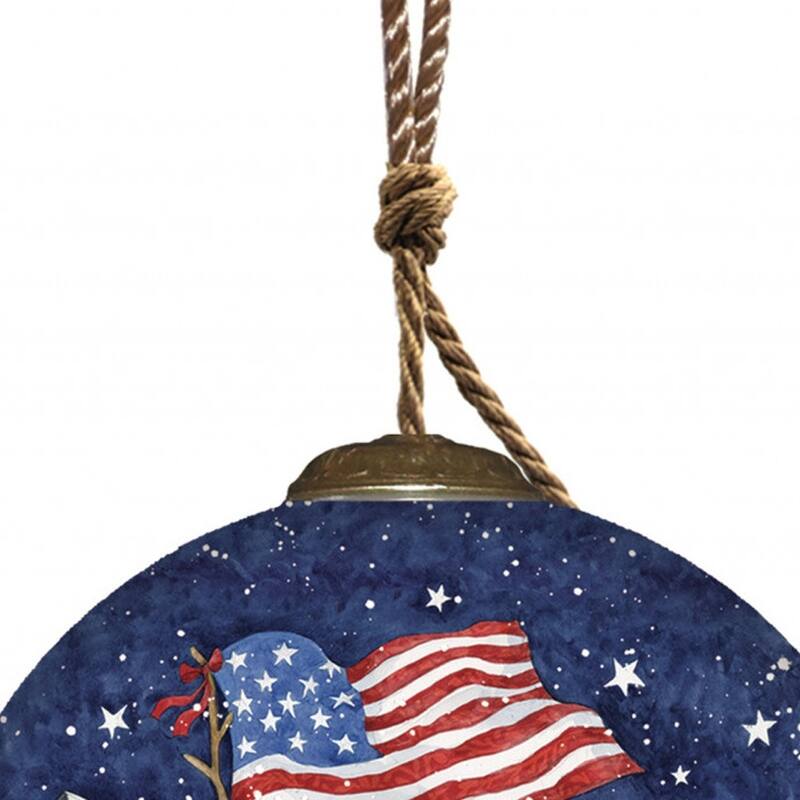 Three Snowman and an American Flag Hand Painted Mouth Blown Glass Ornament - 3"x 3" x 3"