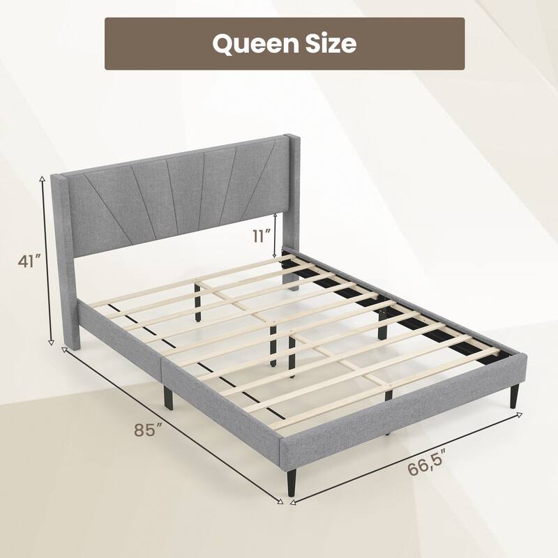 Bed Frame with Linen Upholstered Wingback Headboard
