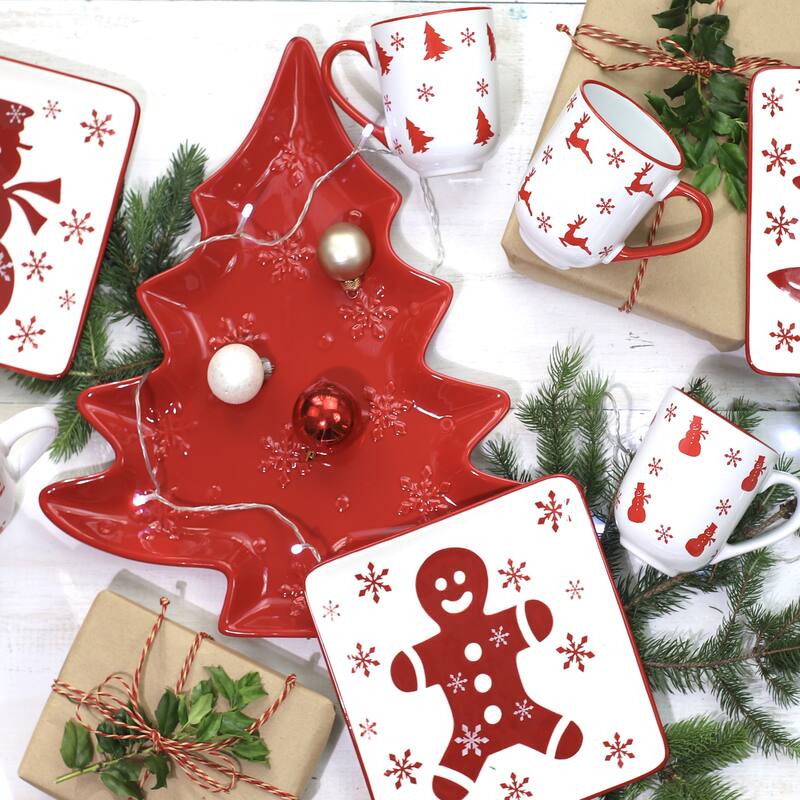 Euro Ceramica Winterfest Tree Platter - Red