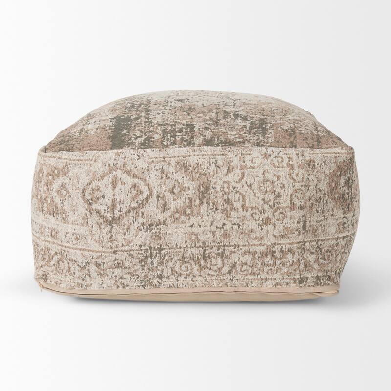 Mercana "Khloe" Small Cream Patterned Cotton Square Pouf
