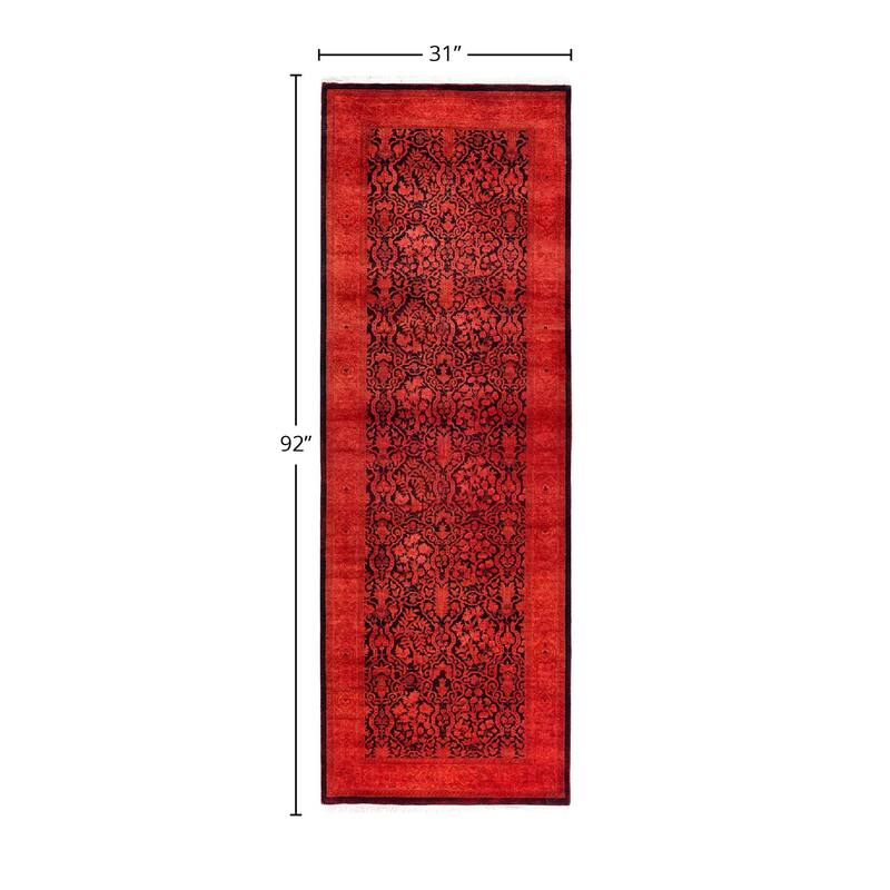 Contemporary Overdyed Wool Hand Knotted Runner - 2' 7" x 7' 8"