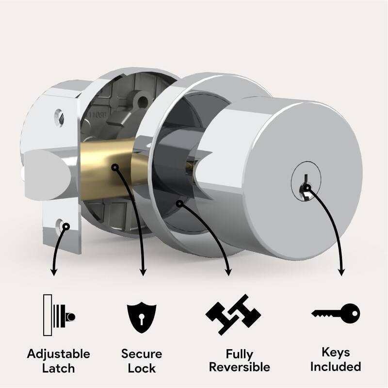 Mega Handles BUENA Entry Door Knob | Secure Lockset | Reversible Design | Heavy-Duty Zinc | Fits Left and Right-Handed Doors