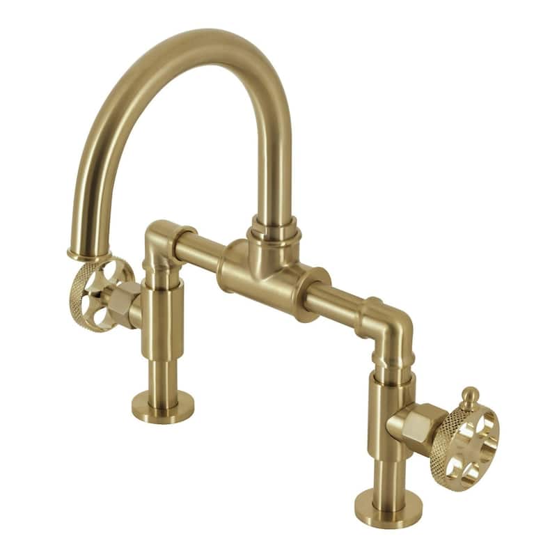 Kingston Brass KS217.RKX Webb 1.8 GPM Bridge Kitchen Faucet - Brushed Brass
