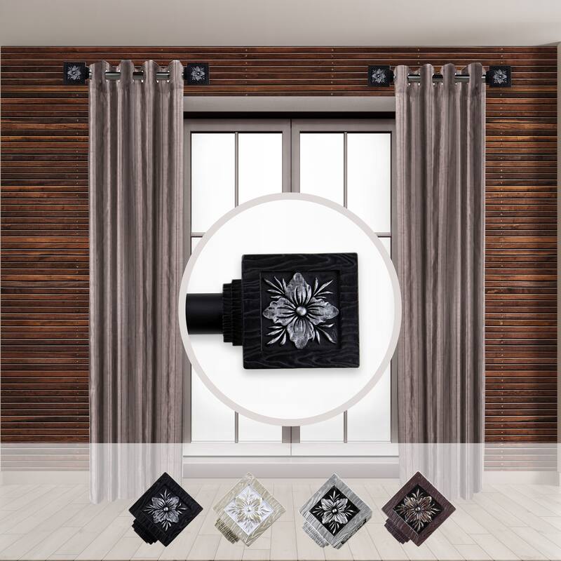 Adjustable Curtain Rod Set - 12-20" Black Steel Rods with Finials - Home Decor Window Treatment Hardware - 20