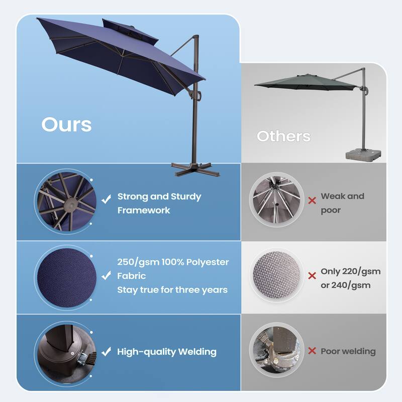 10.5ft Outdoor Patio Double Top Cantilever Offset Umbrella
