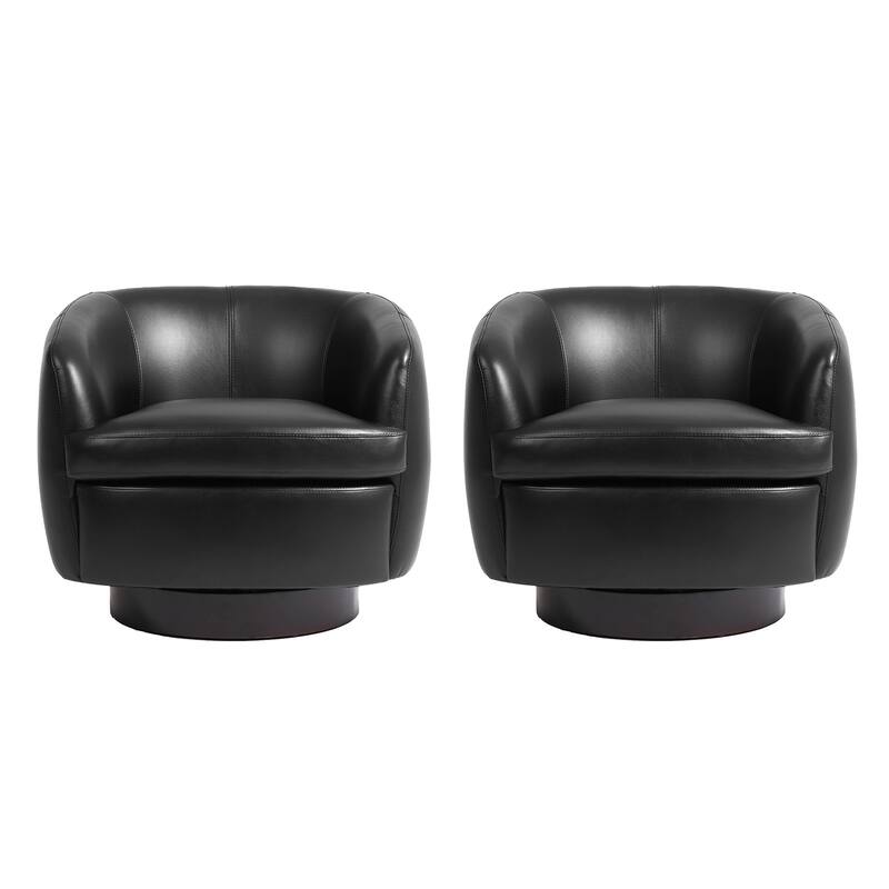 PU Upholstered Swivel Barrel Accent Chair With Wood Base (Set of 2)