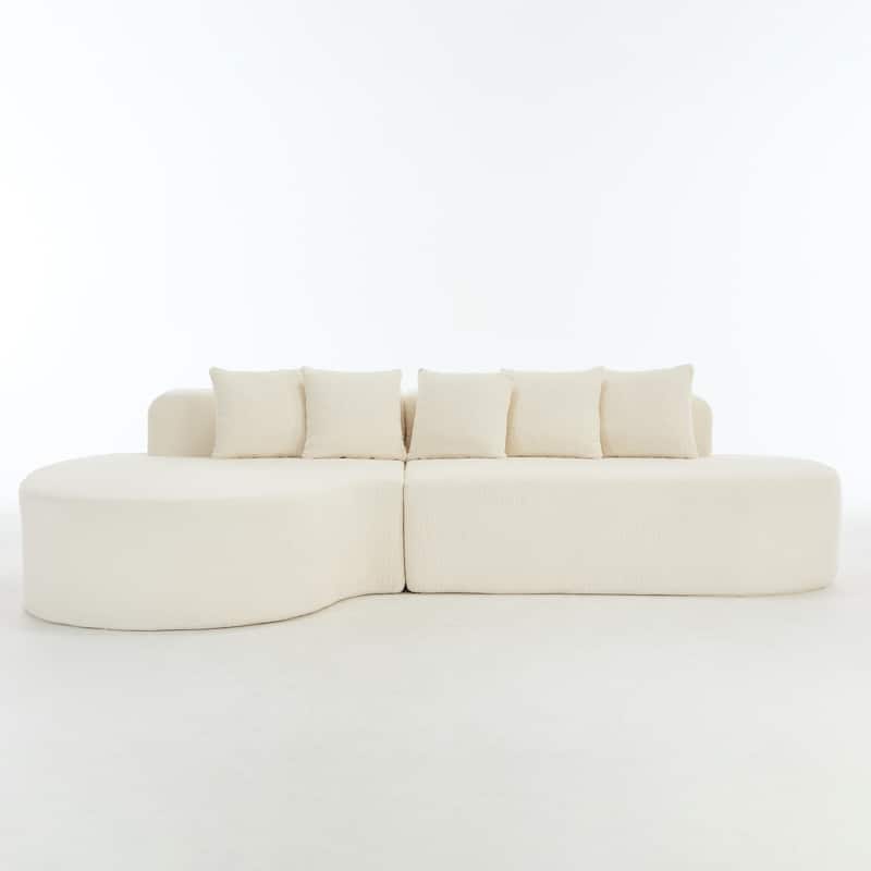 L-Shape Boneless Couch for Living Room, Curved Sectional Sofa Memory Foam Floor Sofa with 5 Pillows