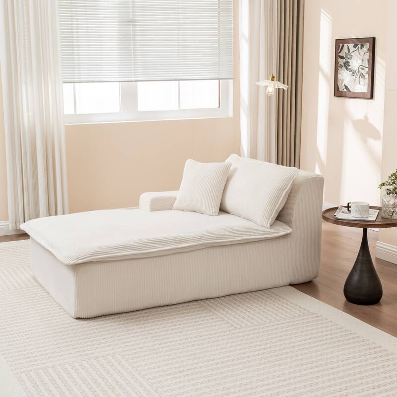 Oversized Chaise Lounge Chair, Upholstered Sofa Bed for Living Room, Corduroy Sleeper Couch Comfy Recliner Bedroom Reading Seat