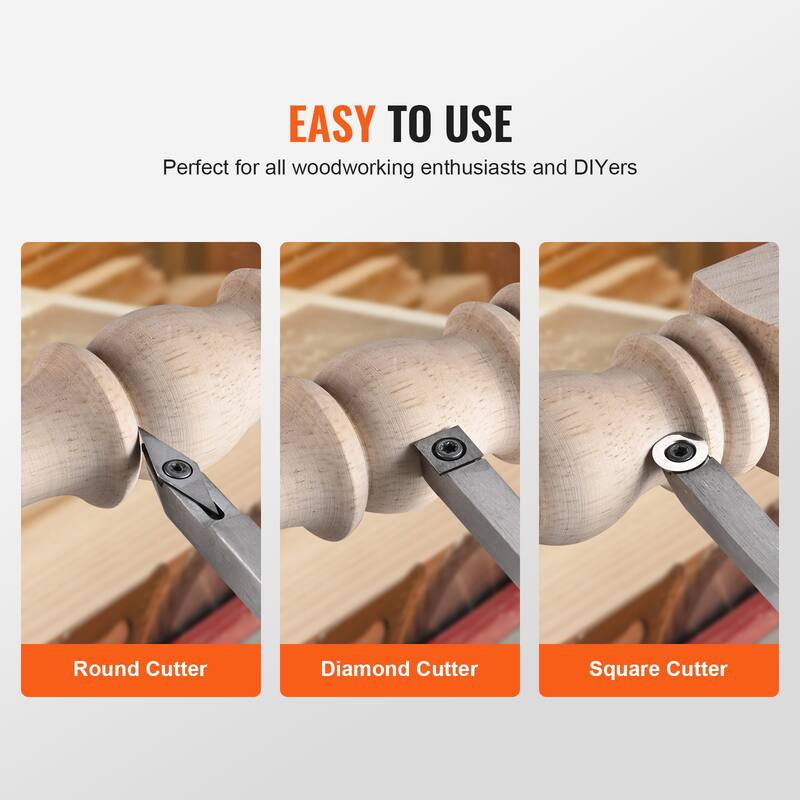 Wood Lathe Chisel Set, 3 PCS Woodworking Turning Tools, Includes Square, Round, Diamond Carbide Blades - 3 PCS