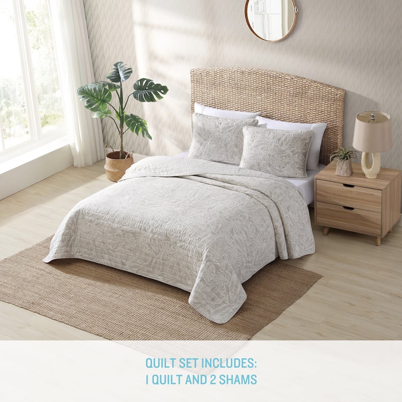 Tommy Bahama Ocean Deep Cotton Reversible Beige Quilt Set
