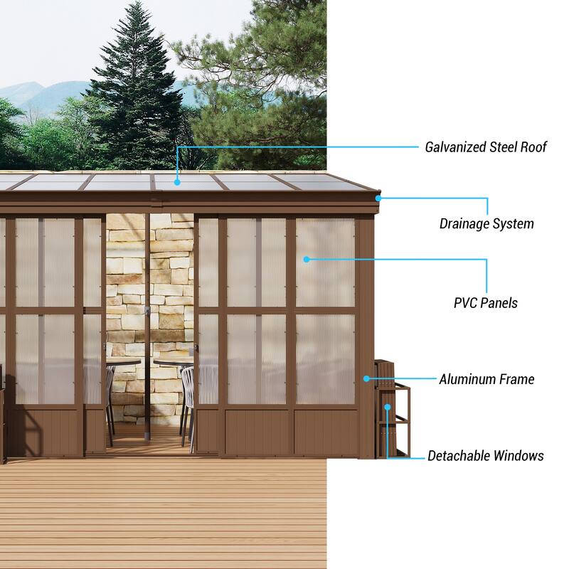 Lean-to Sunroom 10x12FT, Wall Mounted Solarium