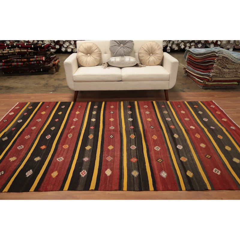 Hand Woven Oriental 100% Wool Carpet Southwestern Tribal Multi-Colored Kilim Area Rug - 9' 6'' X 6' 2''