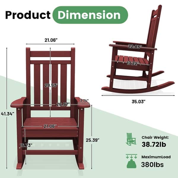 dimension image slide 13 of 15, Modern High-Back Rocking Adirondack Chair All Weather