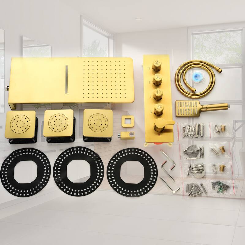 4-Mode Complete 24'' Rain and Waterfall Shower System with 3 Body Jets and Handheld Showerhead