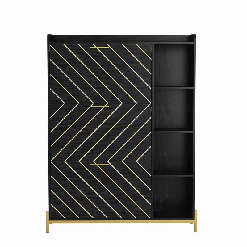 Shoe Cabinet with 3 Flip Drawers and Open Shelves