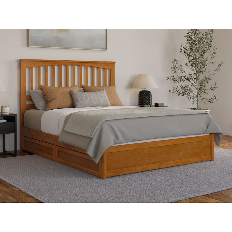 Everett Platform Bed with Panel Footboard and Storage Drawers - Light Toffee - Queen