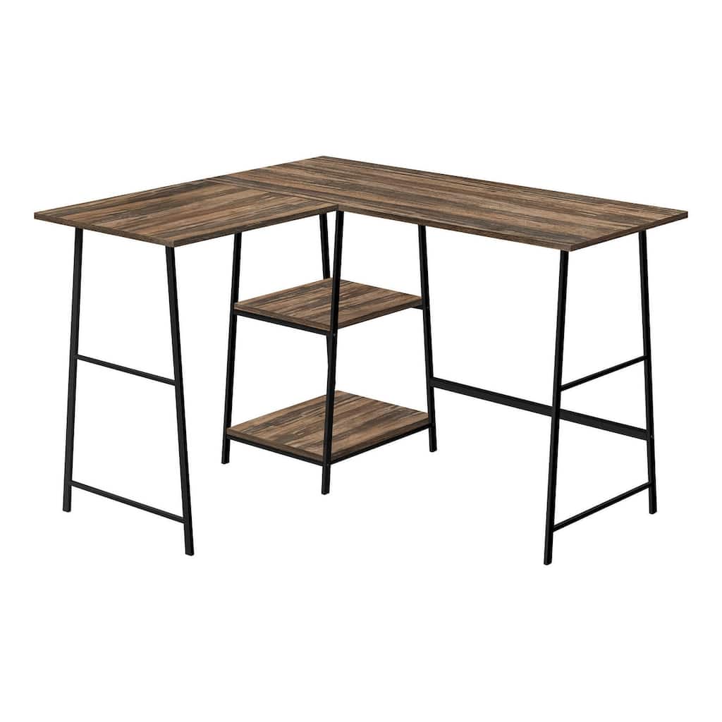 Computer Desk, Home Office, Corner, Storage Shelves, 48"l, L Shape, Work, Laptop, Brown Laminate