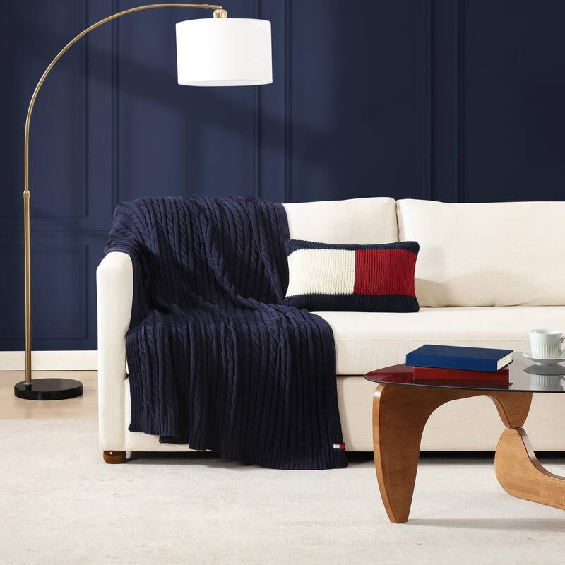 Tommy Hilfiger Rib Knit Flag Blue Throw Pillow
