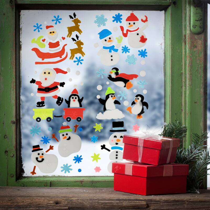 Set of 6 Double Sided Christmas Gel Window Clings